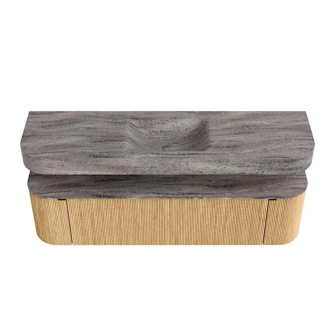 MONDIAZ THOR-DLUX 170cm badmeubel ronding links + rechts kleur Oak met 1 lade en 2 deuren. Vrijhangende wastafel CLOUD Midden 1 kraangat kleur Oza. SW1465673