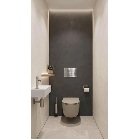 QeramiQ Dely Swirl Ensemble de toilette - réservoir encastré QeramiQ Flush - abattant slim - plaque de commande en métal inox - boutons rectangulaires - beige SW1578367