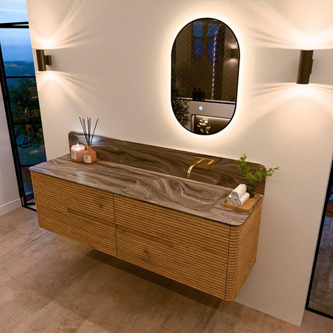 Mondiaz CIRO-DLUX Ensemble de meubles de salle de bains - 170x45x50cm - Plan vasque solid surface Sombra - 1 bassin à droite - sans trous de robinet - 4 tiroirs - Chêne SW1531263