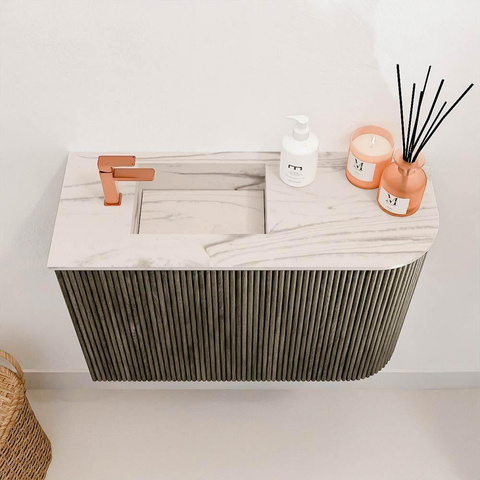 Mondiaz JOYA-DLUX 61.6cm toiletmeubel - ronding rechts kleur Shadow - Wastafel FAYE positie Links 1 kraangat kleur Nata. SW1425002