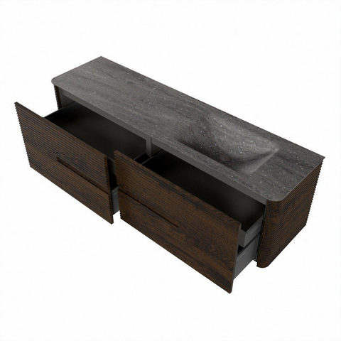 Mondiaz CIRO-DLUX Meuble de salle de bains - 170x45x50cm - Vasque solid surface Oza - 1 lavabo à droite - 1 trou de robinet - 4 tiroirs - Noyer SW1530679