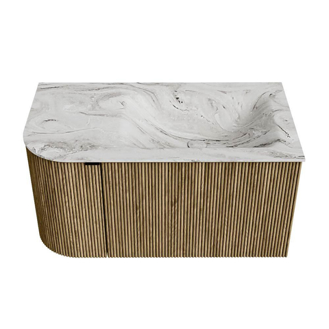 Mondiaz KURVE-DLUX Ensemble de meuble de salle de bains - 85x46x40cm - 1 tiroir - 1 porte - vasque solid surface - droite - 1 trou de robinet - Dusk SW1415450