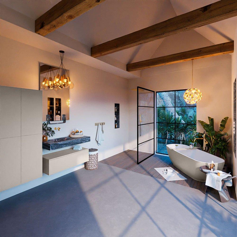 Mondiaz ALAN-DLUX Ensemble de meuble - 100cm - meuble Linen mat - 1 tiroir - Lavabo Cloud Lava suspendu - vasque Gauche - 0 trous de robinet SW808095