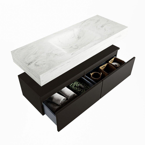 Mondiaz ALAN-DLUX Ensemble de meuble - 120cm - meuble Urban mat - 2 tiroirs - Lavabo Cloud Opalo suspendu - vasque Centre - 1 trou de robinet SW806309
