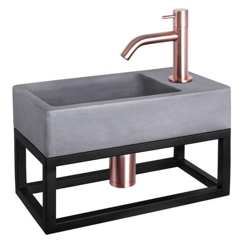 Differnz Force pack lave-mains – 40 x 22 x 8 cm – béton gris – robinet courbé cuivre – avec cadre noir SW373143