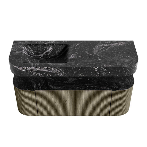 MONDIAZ THOR-DLUX Meuble de salle de bains 130cm arrondi gauche + droite couleur Shadow avec 1 tiroir et 2 portes. Vasque suspendue CLOUD Gauche 1 trou de robinet couleur Lava. SW1463730