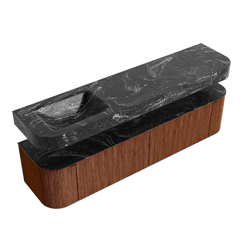 MONDIAZ THOR-DLUX Meuble de salle de bains 190cm arrondi gauche + droite couleur Ruby avec 2 tiroirs et 2 portes. Vasque suspendue CLOUD Gauche 1 trou de robinet couleur Lava. SW1466504