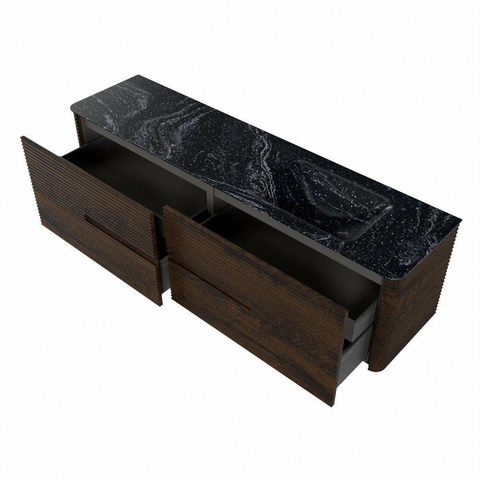 Mondiaz CIRO-DLUX Badkamermeubelset - 180x45x50cm - Solid surface wastafel Lava - 1 wasbak Rechts - zonder kraangaten - 4 lades - Walnut SW1530177