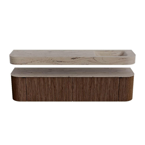 MONDIAZ THOR-DLUX Meuble de salle de bains - 190cm - arrondi gauche + droite - couleur Walnut - 2 tiroirs et 2 portes - Vasque suspendue CLOUD Droite 1 trou de robinet - couleur Arena SW1466596
