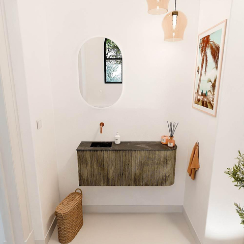 Mondiaz JOYA-DLUX 101.6cm toiletmeubel - ronding rechts kleur Dusk - Wastafel FAYE positie Links Zonder kraangat kleur Lava. SW1423253