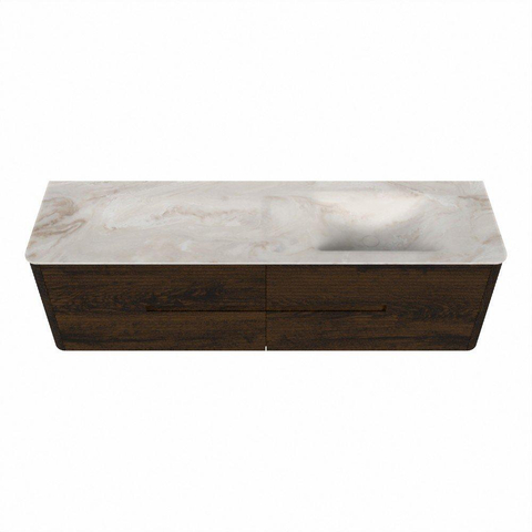 Mondiaz CIRO-DLUX Badkamermeubelset - 170x45x50cm - Solid surface wastafel Frappe - 1 wasbak Rechts - 1 kraangat - 4 lades - Walnut SW1530239