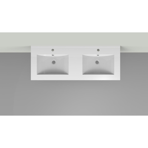 Arcqua Pakaru wastafel 121x46cm met overloopgat 2 kraangaten 2 wasbakken keramiek glans wit SW374583