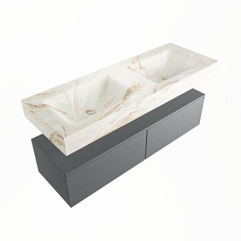 MONDIAZ ALAN - DLUX Ensemble meuble de salle de bains - 130cm - meuble bas - Plata - 2 tiroirs - lavabo suspendu - 2 vasques - 0 trous de robinet - Frappe SW805484