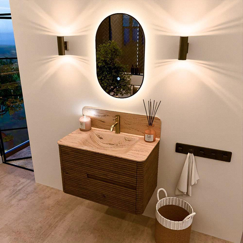 Mondiaz CIRO-DLUX Badkamermeubelset - 80x45x50cm - Solid surface wastafel Arena - 1 wasbak Midden - 1 kraangat - 2 lades - Dusk SW1533087