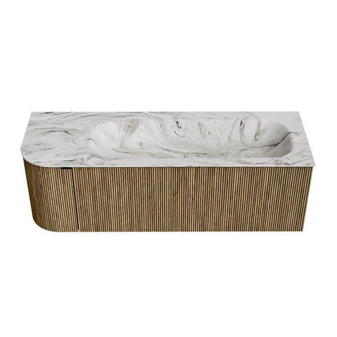 Mondiaz KURVE-DLUX Badkamermeubelset - 135x46x40cm - 1 lade - 1 deur - wastafel solid surface - rechts - zonder kraangat - Dusk SW1415485