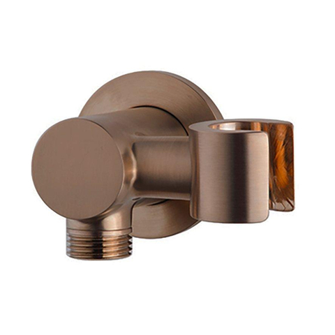 Wiesbaden Unimatch Wandaansluitbocht - met kantelbare handdouchehouder rond 1/2" - PVD - geborsteld brons koper SW999885