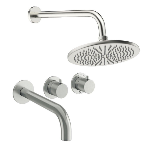 Crosswater MPRO Module ensemble de douche pluie encastré – douche de tête Ø 30 cm – 2 leviers – bec de bain – inox brossé SW1472400