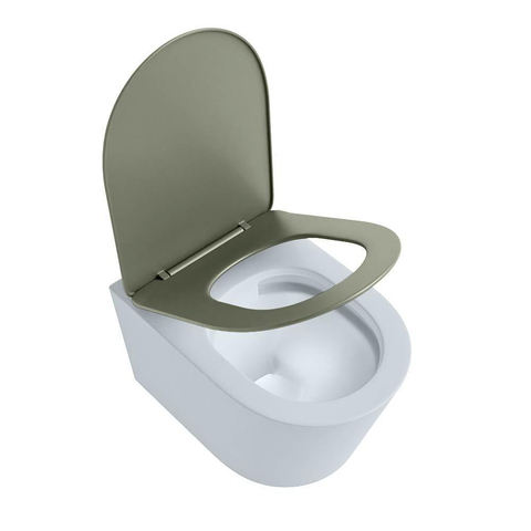 Mondiaz LAVIE WC suspendu – sans bride – 36 x 53 cm – avec abattant softclose – Clay (bleu clair/gris), abattant Army (vert) SW1208569
