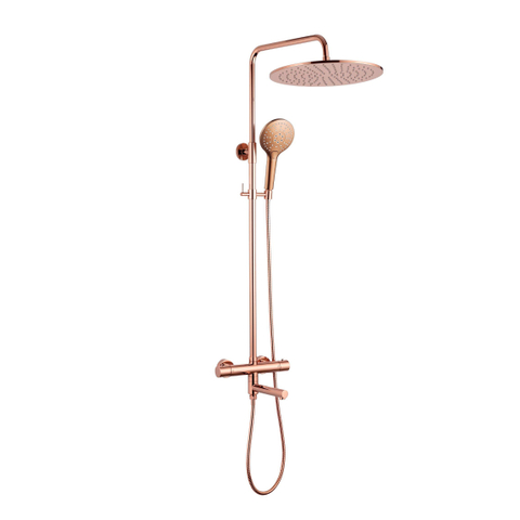 Fortifura Calvi Regendoucheset - thermostatisch - 30cm hoofddouche - metalen slang - ronde handdouche - draaibare baduitloop - geborsteld koper PVD SW1592478
