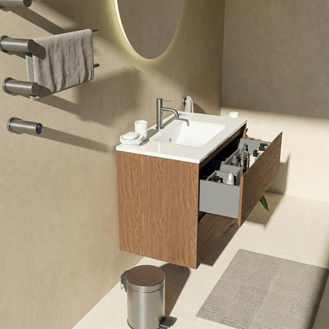 Saniclass Holz Pure Ensemble de meubles de salle de bains - 80x45x62cm - lavabo Vygo en céramique blanc - 1 vasque - 1 trou de robinet - 2 tiroirs - noyer pure mat (bois) SW1479449