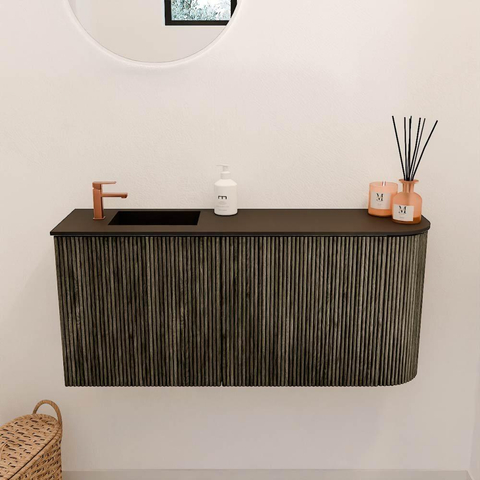 Mondiaz JOYA 91.6cm meuble de salle de bains - arrondi droit couleur Shadow - Vasque FAYE position Gauche 1 trou de robinet couleur Urban SW1421564