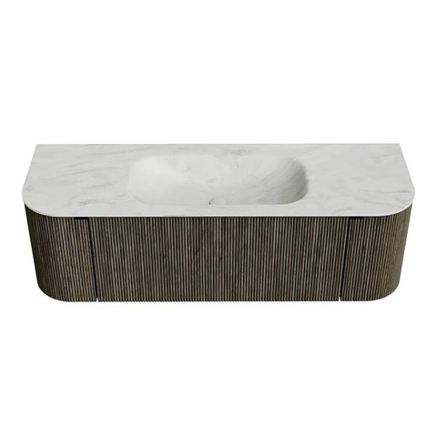 Mondiaz KURVE-DLUX Ensemble de meuble de salle de bains - 140x46x40cm - 1 tiroir - 2 portes - vasque solid surface - central - 1 trou de robinet - Shadow SW1414059