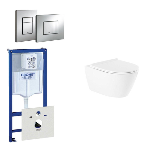 QeramiQ Salina Pack WC - sans bride - réservoir encastré - WC suspendu - softclose - plaque de déclenchement verticale/horizontale chrome SW158373
