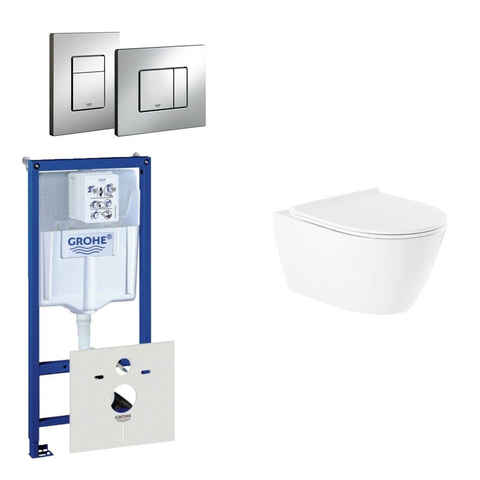 QeramiQ Salina Toiletset - spoelrandloos - inbouwreservoir - wandcloset - softclose - bedieningsplaat verticaal/horizontaal chroom SW158373