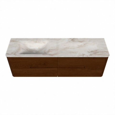 Mondiaz CIRO-DLUX Ensemble de meubles de salle de bains - 160x45x50cm - lavabo solid surface Frappe - 1 vasque à gauche - 1 trou de robinet - 4 tiroirs - Ruby SW1531526