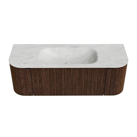 MONDIAZ KURVE-DLUX Meuble de salle de bains 130 cm avec module 25 Len R couleur Walnut avec 1 tiroir et 2 portes. Lavabo BIG SMALL central sans trou de robinet couleur Opalo. SW1137674