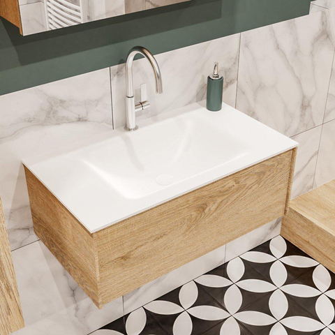 ENSEMBLE DE MEUBLE MONDIAZ LUSH - 80cm - 1 tiroir - lavabo cloud - vasque centrale - 1 trou de robinet - chêne blanchi SW409326