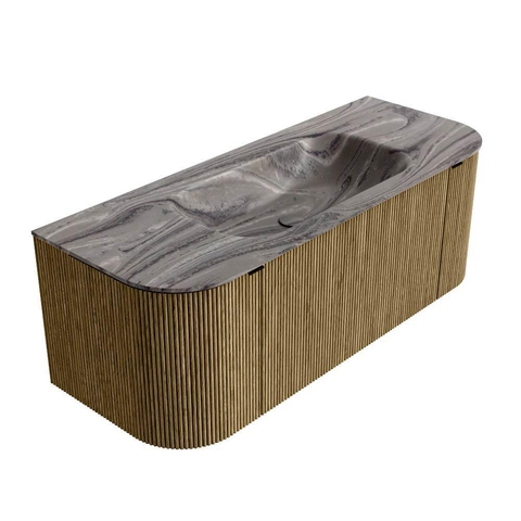 MONDIAZ KURVE-DLUX 120cm badmeubel ronding Links + Rechts kleur Dusk met 1 lade en 2 deuren. Wastafel BIG SMALL Midden 1 kraangat Sombra. SW1433843