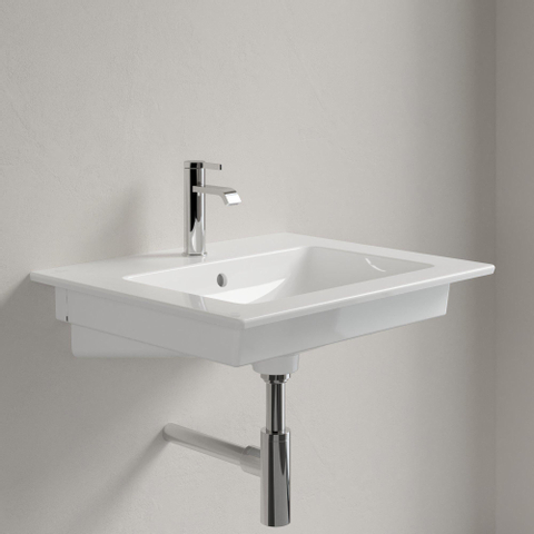 Villeroy & Boch venticello wastafel - 600x500mm - met overloop - geslepen onderkant - 3 kraangaten middelste open - White Alpine (glans wit) 1025156