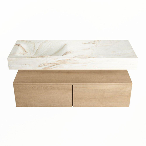 MONDIAZ ALAN - DLUX Badkamermeubelset - 120cm - onderkast - Washed Oak - 2 lades - vrijhangende wastafel - wasbak links - 0 kraangaten - Frappe SW808707