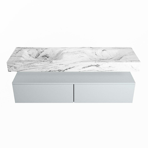 Mondiaz ALAN-DLUX Ensemble de meuble - 150cm - meuble Clay mat - 2 tiroirs - Lavabo Cloud Glace suspendu - vasque Gauche et droite - 0 trous de robinet SW806455