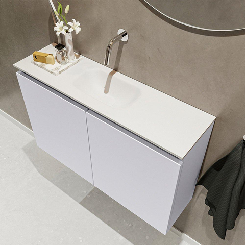MONDIAZ TURE Toiletmeubel 80x23x50cm met 0 kraangaten 2 deuren cale mat Wastafel Eden midden Solid Surface Wit SW475128