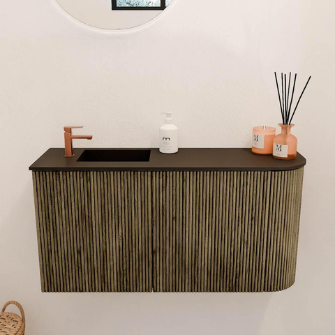 Mondiaz JOYA 81.6cm meuble de salle de bains - arrondi droit couleur Dusk - Vasque FAYE position Gauche 1 trou de robinet couleur Urban. SW1421679