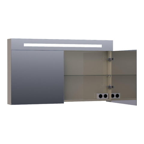 Saniclass Double Face Armoire toilette 120x70x15cm avec 2 portes et éclairage LED taupe haute brillance SW24957