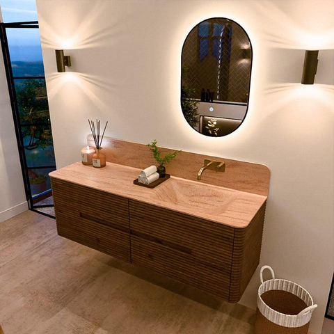Mondiaz CIRO-DLUX Meuble de salle de bains - 150x45x50cm - Plan-vasque en solid surface Saba - 1 vasque à droite - sans trous de robinetterie - 4 tiroirs - Dusk SW1533348