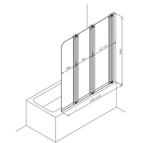 Nemo Start Pannello badwand - 150x140cm - 3-delig - inbouwmaat 1500-1510mm - helder - veiligheidsglas 5 - profielen - aluminium - 3delig - glas - gepolijst omkeerbaar SW286644