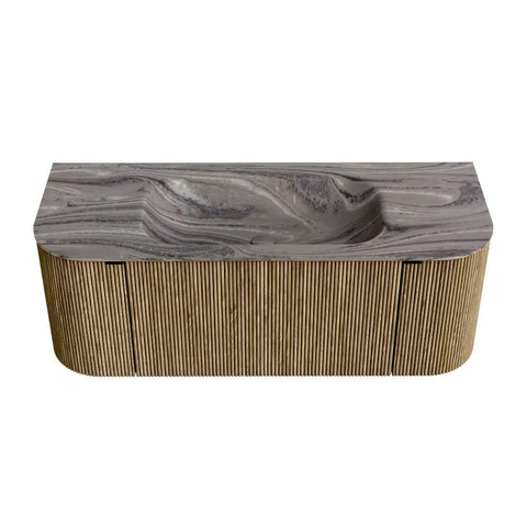 MONDIAZ KURVE-DLUX Meuble de salle de bains 120cm arrondi Gauche + Droite couleur Dusk avec 1 tiroir et 2 portes. Lavabo BIG SMALL Milieu sans trou de robinet Sombra. SW1433833