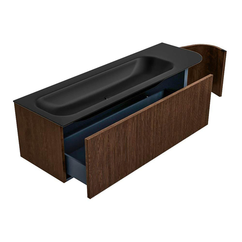 MONDIAZ KURVE 145cm meuble de salle de bains avec module 25 R couleur Walnut avec 1 tiroir et 1 porte. Lavabo BIG LARGE gauche sans trou de robinet Urban. SW1138514