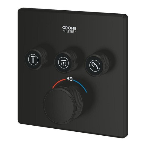 GROHE Grohtherm SmartControl afbouwdeel - vierkant - thermostatisch - 3 functies - mat zwart SW1477730