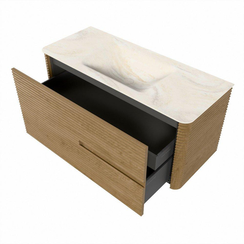 Mondiaz CIRO-DLUX Ensemble de meubles de salle de bains - 110x45x50cm - Lavabo solid surface Ostra - 1 vasque au milieu - 1 trou de robinet - 2 tiroirs - Chêne SW1531128