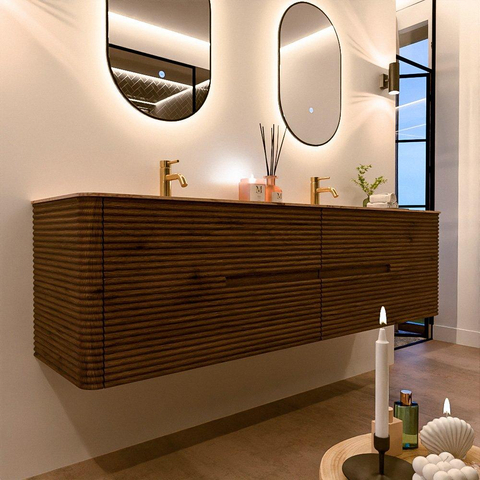 Mondiaz CIRO-DLUX Badkamermeubelset - 180x45x50cm - Solid surface wastafel Arena - 2 wasbak Dubbel - 2 kraangaten - 4 lades - Dusk SW1533122