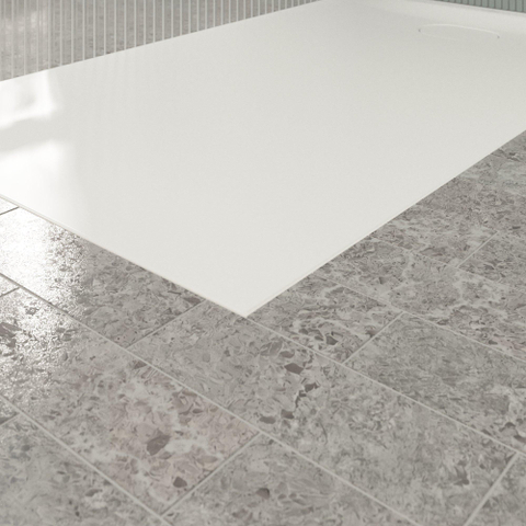 Villeroy & Boch Ecora douchebak - 140x80x3.5cm - afvoer korte zijde - stone white (wit) SW1558997