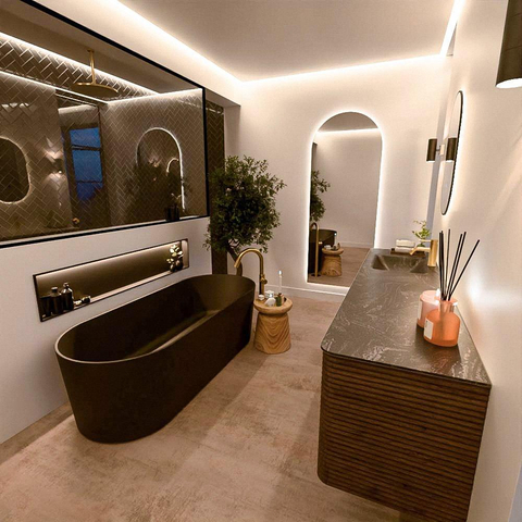 Mondiaz CIRO-DLUX Ensemble de meubles de salle de bains - 190x45x50cm - Lavabo solid surface Lava - 1 vasque à gauche - 1 trou de robinet - 4 tiroirs - Dusk SW1533067