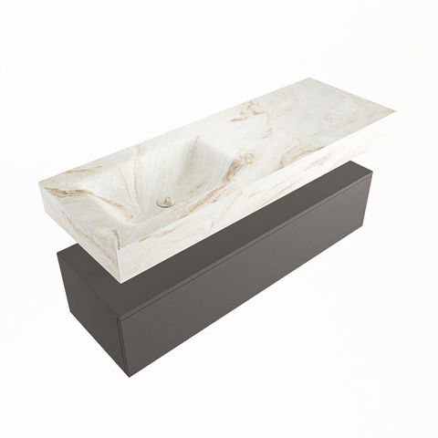 Mondiaz ALAN-DLUX Ensemble de meuble - 130cm - meuble Dark grey mat - 1 tiroir - Lavabo Cloud Frappe suspendu - vasque Gauche - 0 trous de robinet SW805529
