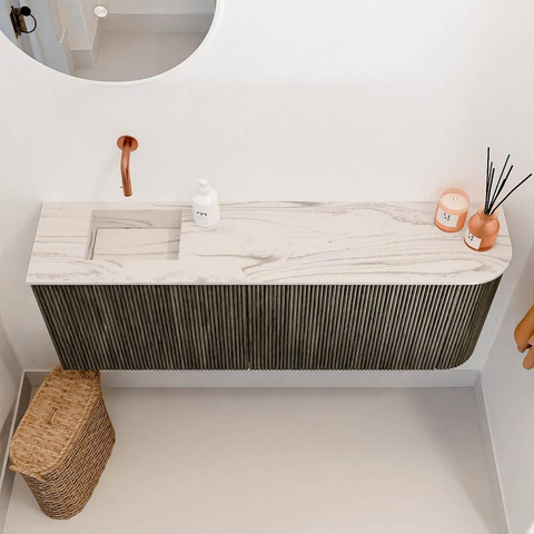 Mondiaz JOYA-DLUX 111.6cm toiletmeubel - ronding rechts kleur Shadow - Wastafel FAYE positie Links Zonder kraangat kleur Nata. SW1424995