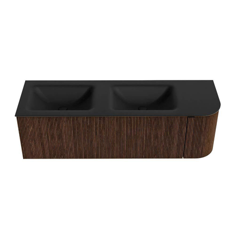 MONDIAZ KURVE Meuble de salle de bains 145cm avec module 25 R couleur Walnut avec 1 tiroir et 1 porte. Lavabo CLOUD double / gauche sans trou de robinet Urban. SW1138488